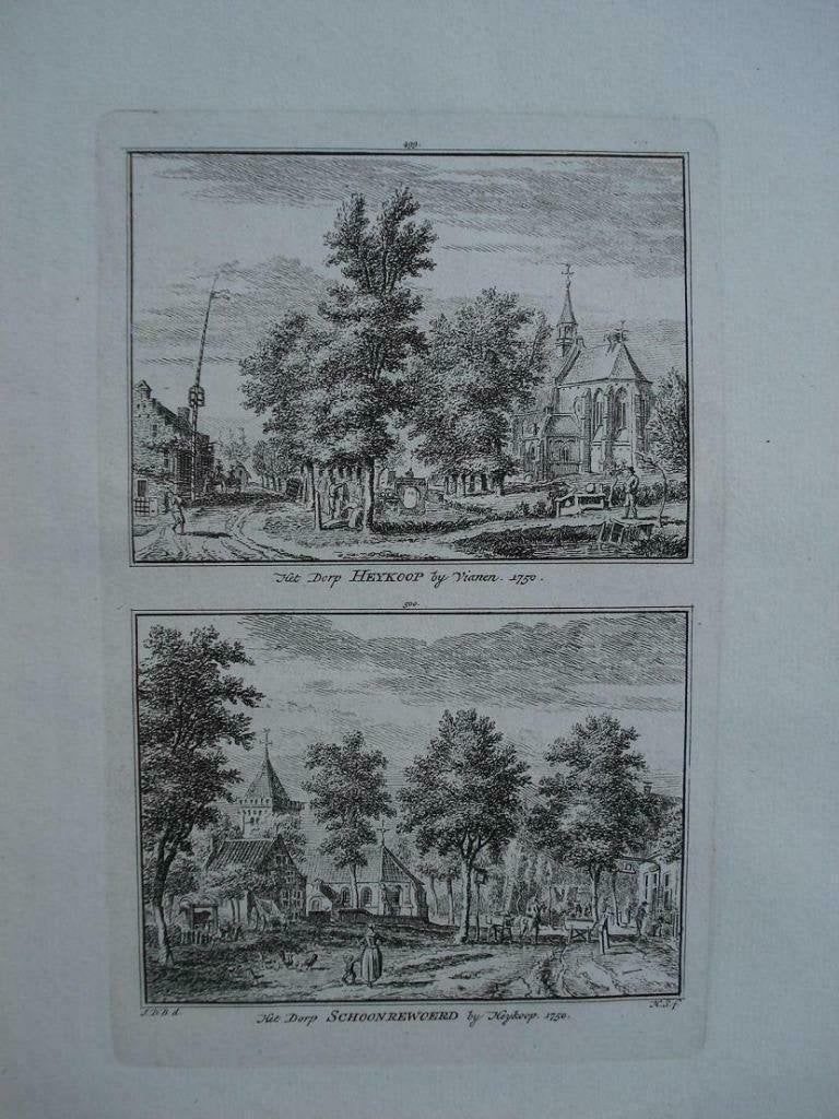 499-500 / Heykoop /   Schoonrewoerd kopergravure 1754, Antiek en Kunst, Ophalen of Verzenden