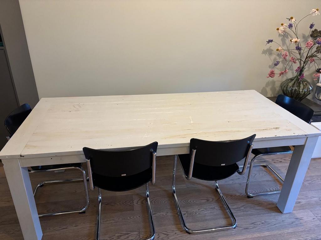 Hardhouten eettafel 220 cm, Ophalen, Gebruikt, 200 cm of meer, 50 tot 100 cm