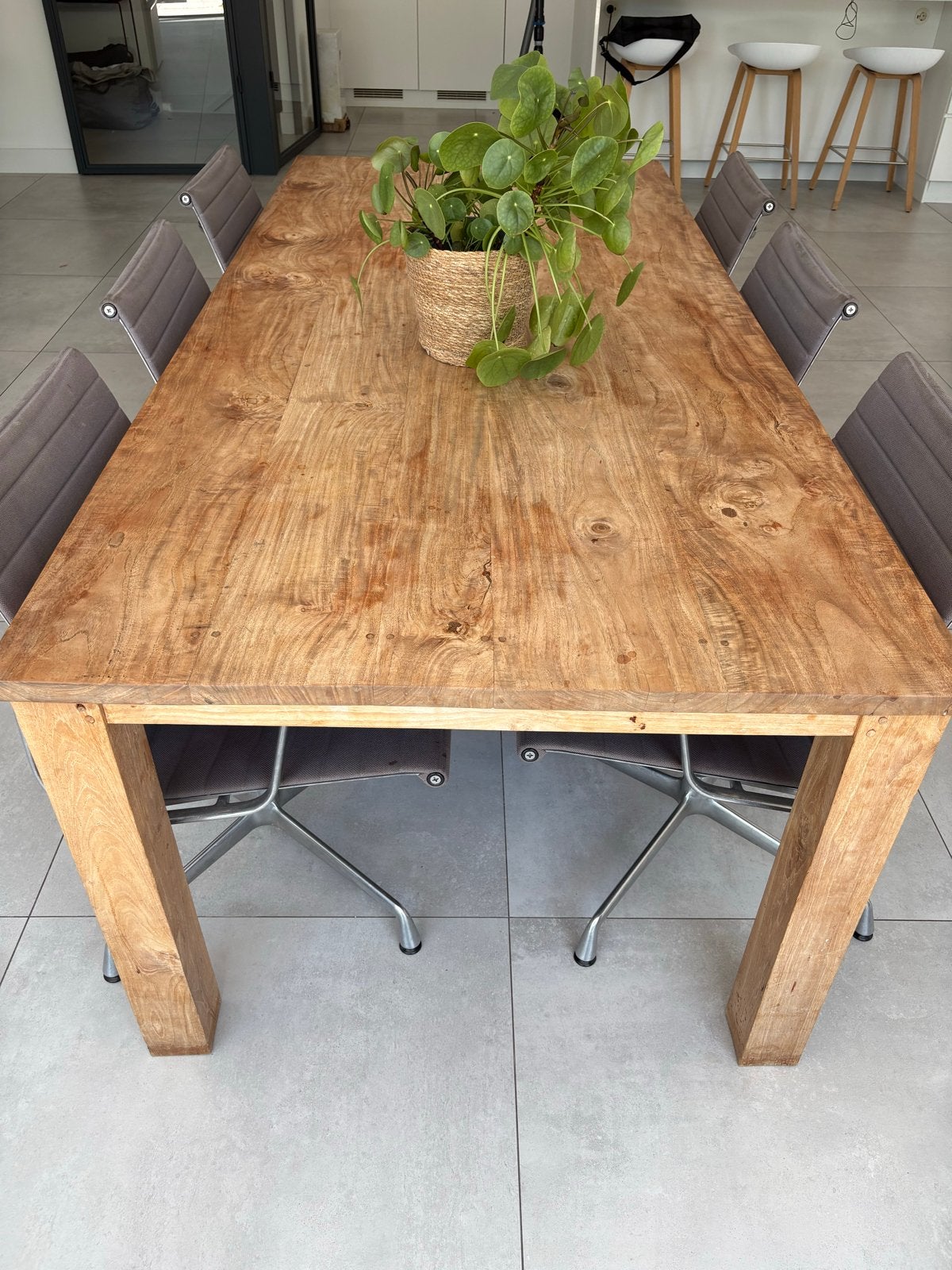 Teak houten eettafel 219,5 x 99 cm - massief blad, Huis en Inrichting, Tafels | Eettafels, Ophalen, Gebruikt, Teakhout, 200 cm of meer