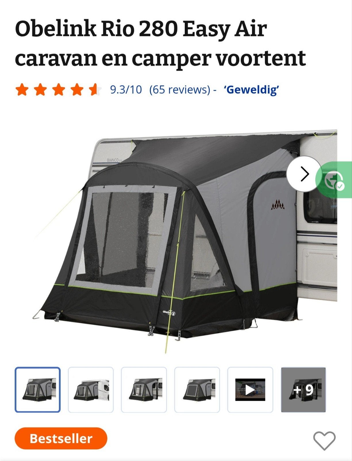Obelink Rio 280 Easy Air opblaasbare voortent, Ophalen