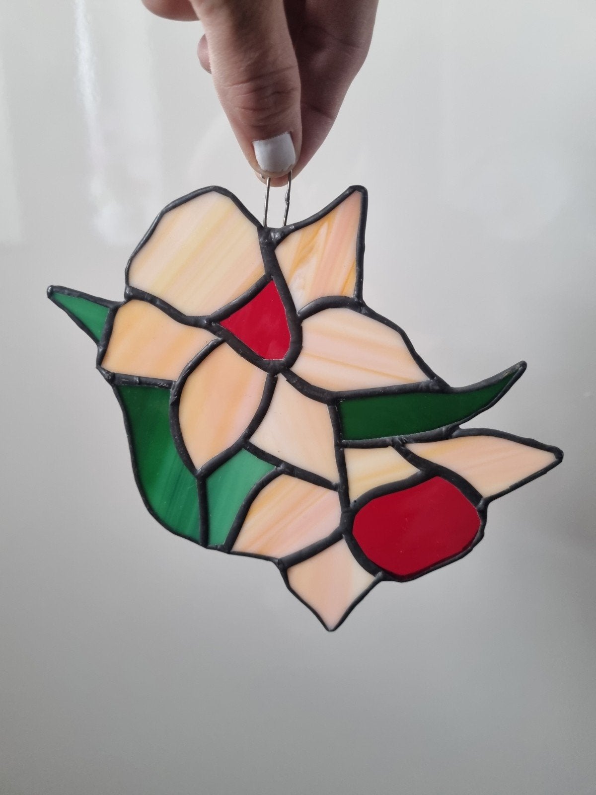 Glas-in-lood decoratie: vogel en bloemen, Meerkleurig, Ophalen of Verzenden, Glas, Klassiek