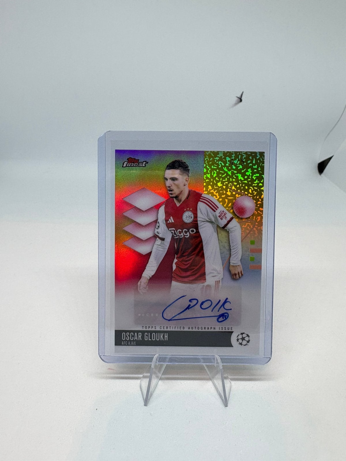 Topps Finest UCC 2025-26 Oscar Gloukh Ajax Auto Red /5, Ophalen of Verzenden, Zo goed als nieuw, Plaatje