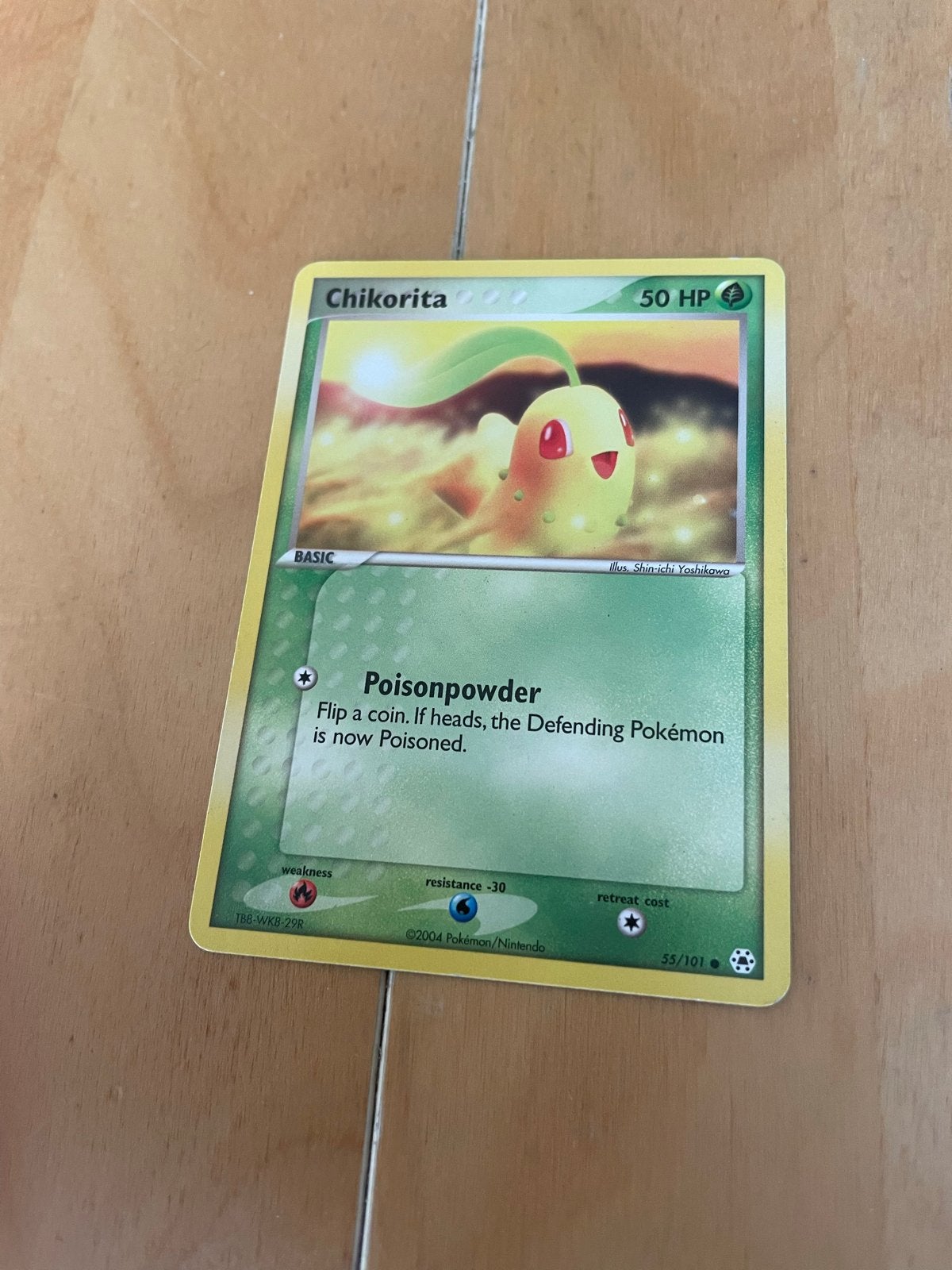 Pokémon Kaart Chikorita 50 HP - Ex FireRed & LeafGreen, Ophalen of Verzenden, Gebruikt, Losse kaart