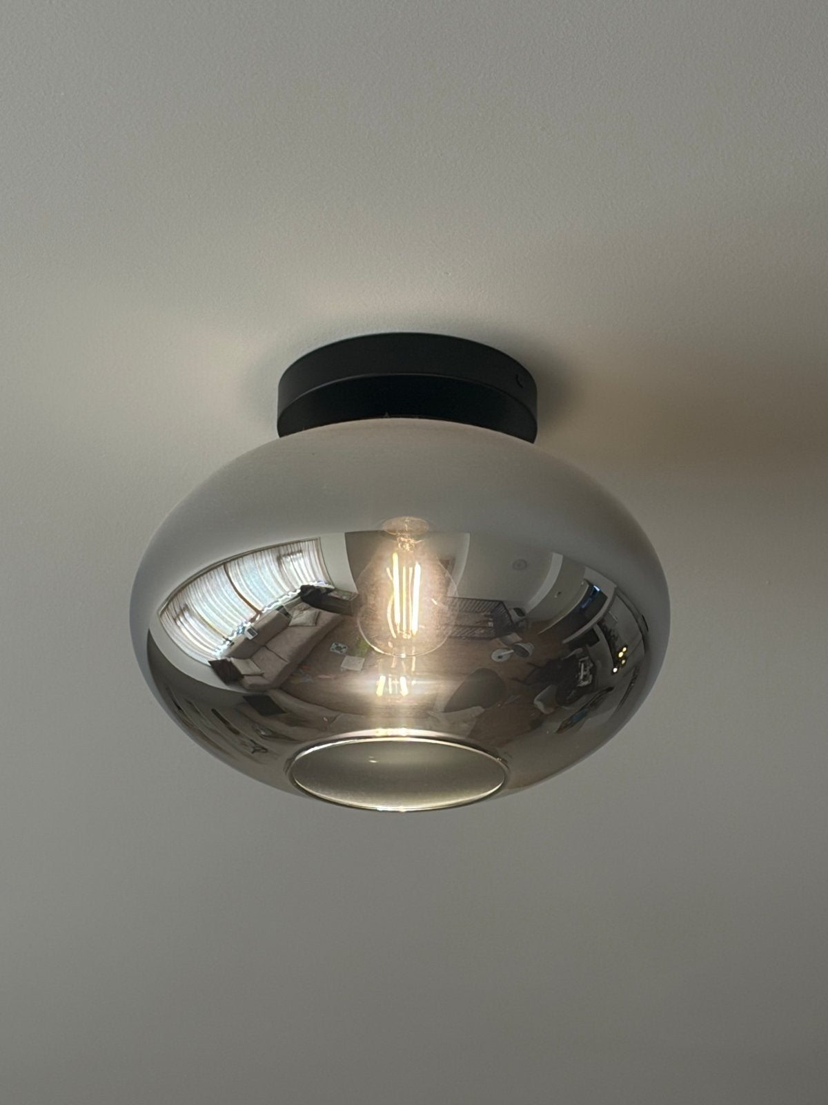 Moderne plafondlamp met rookglas, Ophalen, Zo goed als nieuw, Glas, Zilver