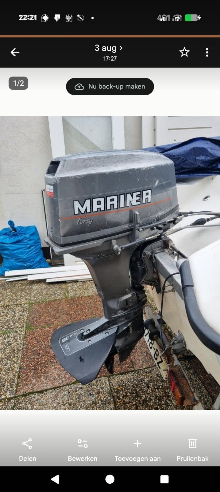 Mariner 40pk buitenboordmotor (Kortstaart) + afstandsbedieni, Ophalen, Gebruikt, Motor en Techniek