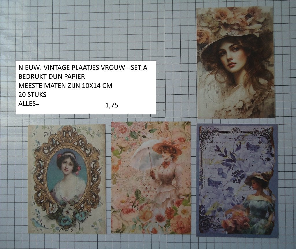 ⚠️nu 1,50: vintage plaatjes vrouw A ( 20 st )alleen verzende, Hobby en Vrije tijd, Scrapbooking, Ophalen, Nieuw, Papier of Karton