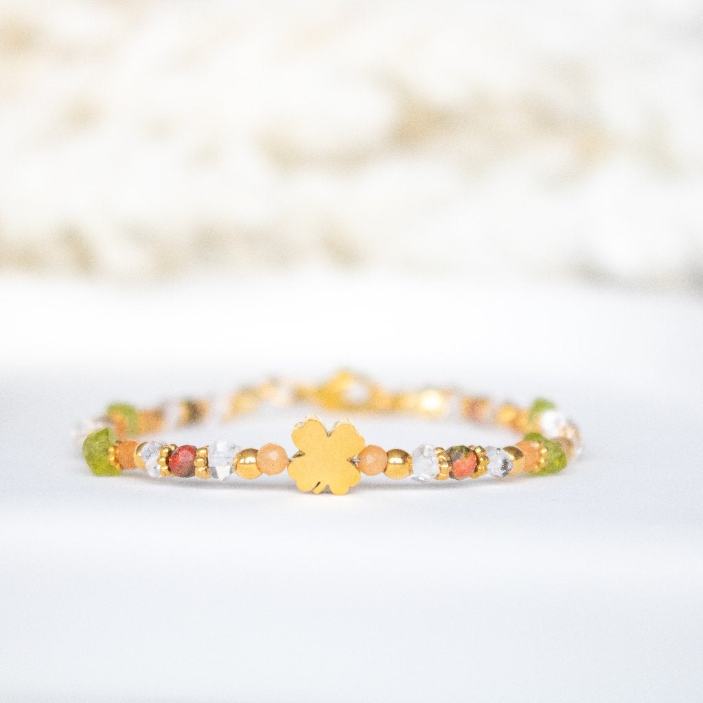 Armband met o.a. Herkimer diamant, peridoot & unakiet, Met bedels of kralen, Staal, Nieuw, Ophalen of Verzenden