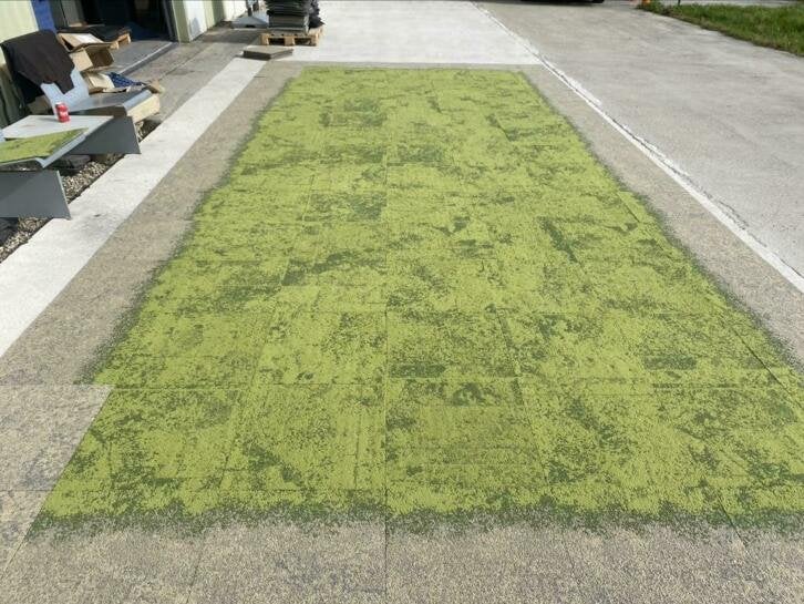 Tapijttegel motief groene binnenzijde en zandkleur rand, Niet ingevuld, Gebruikt, Groen, 200 cm of meer
