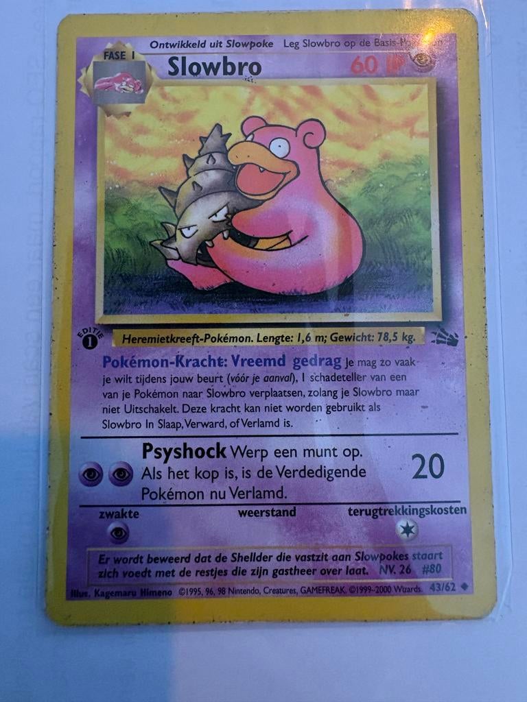 Slowbro 43/62 Fossil Set first edition, Ophalen of Verzenden, Gebruikt, Losse kaart