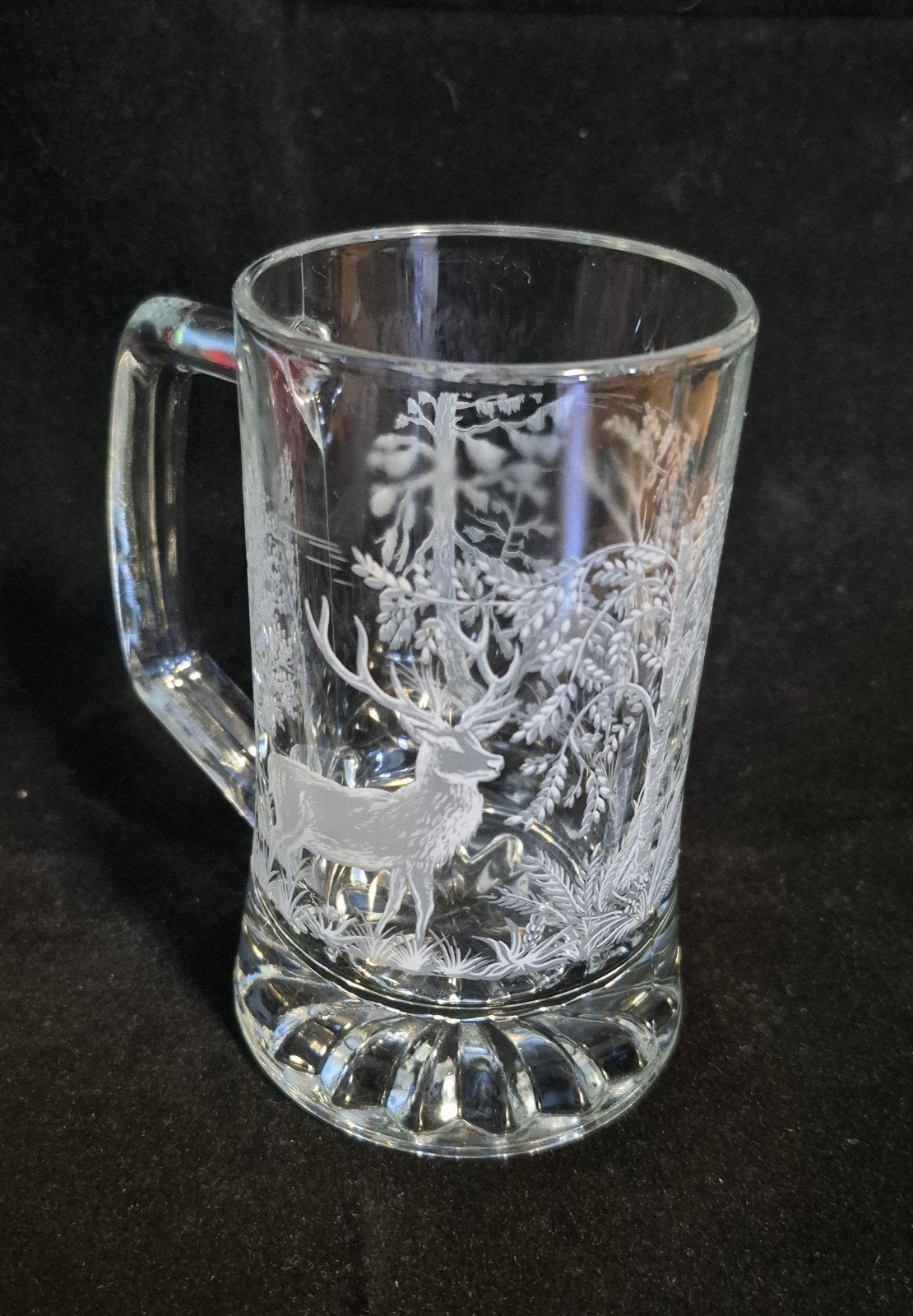 Vintage Glazen Bierpul met Hert Gravering, Ophalen of Verzenden