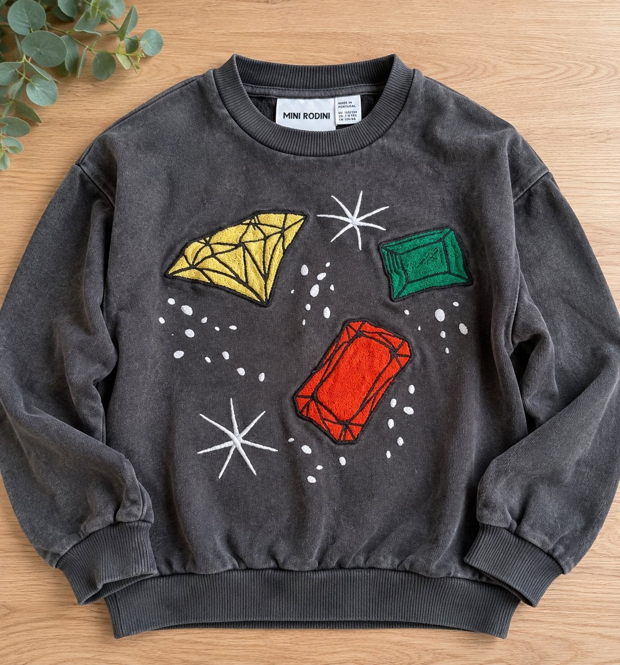 Mini Rodini edelstenen sweater grijs maat 128/134, Verzenden, Gebruikt, Jongen of Meisje, Trui of Vest