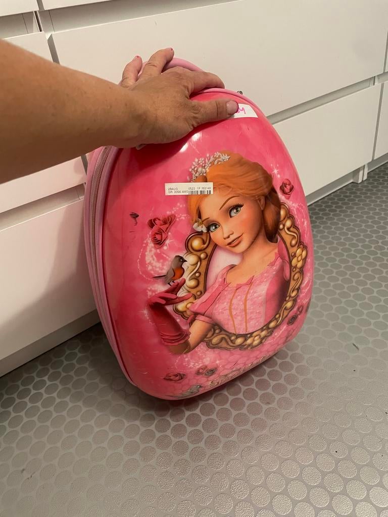 Roze kinderkoffer met prinses, Sieraden, Tassen en Uiterlijk, Koffers, Gebruikt, Hard kunststof, Minder dan 50 cm, Ophalen of Verzenden