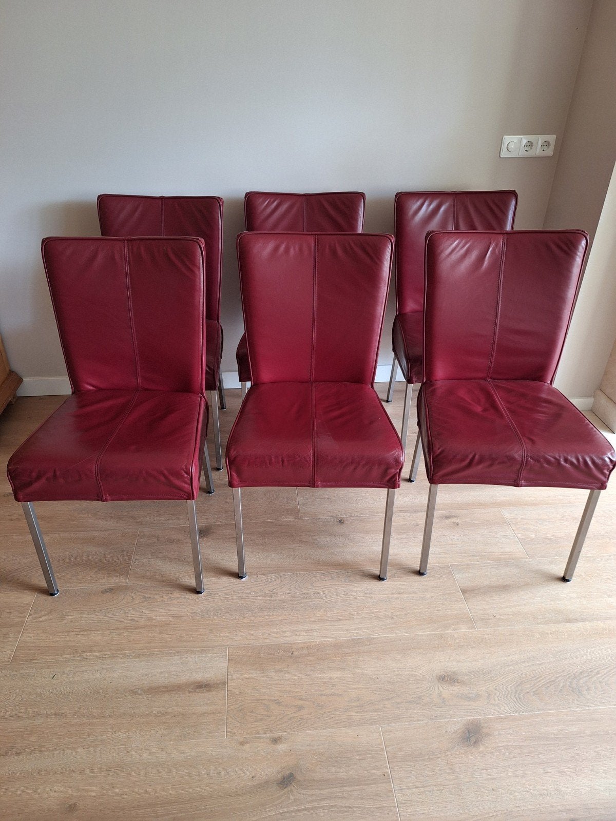 6 Leren eetkamerstoelen - Nog in prima staat, Ophalen, Leer, Zo goed als nieuw, Vijf, Zes of meer stoelen