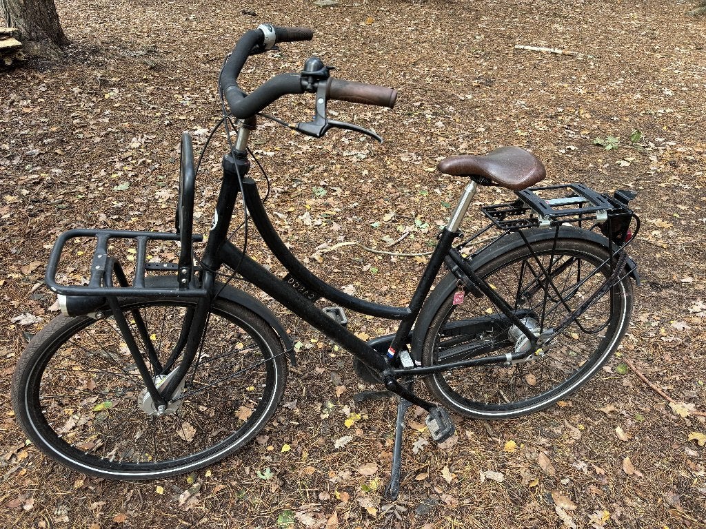 Cargo damesfiets met aanhangfiets en kinderzitje, Gebruikt, (Extra) lage instap, Trommelrem, Ophalen