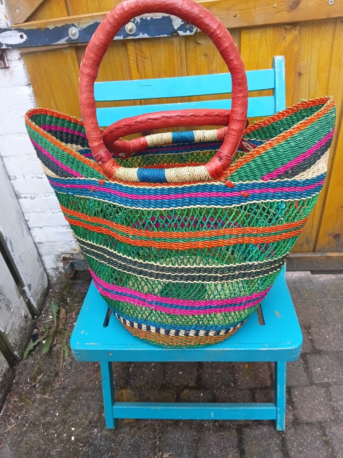 U shopper/tulpmand Ghana Bolgatanga handgeweven  lederen, Overige materialen, Mand, Nieuw, Ophalen of Verzenden