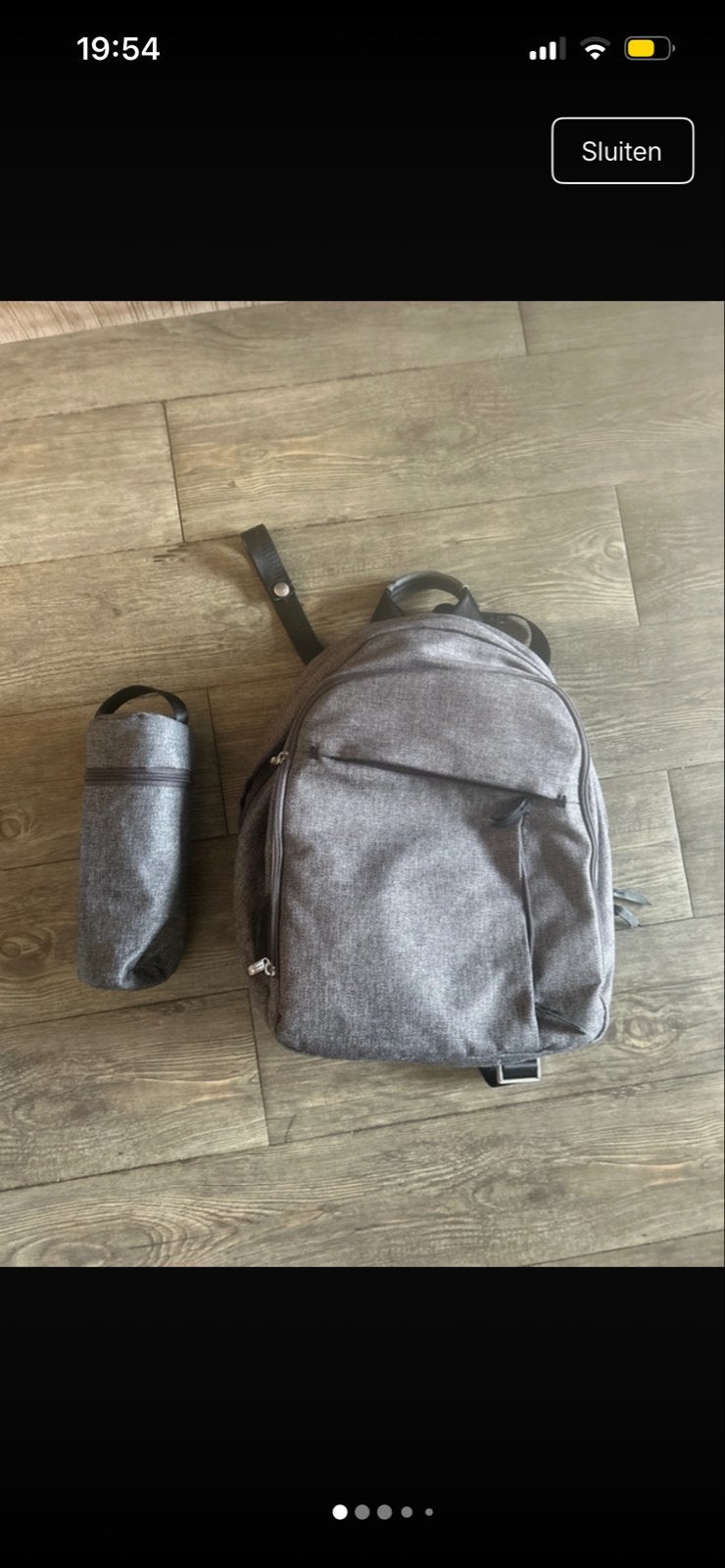 Luiertas rugzak grijs met fles warmhouder en buggyhaken, Ophalen of Verzenden, Flessenhouder, Rugzak, Grijs