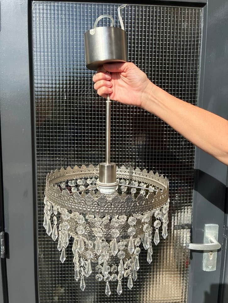 IKEA Hanglamp met kristallen - compleet, Ophalen of Verzenden, Gebruikt, Metaal, E14 (klein)