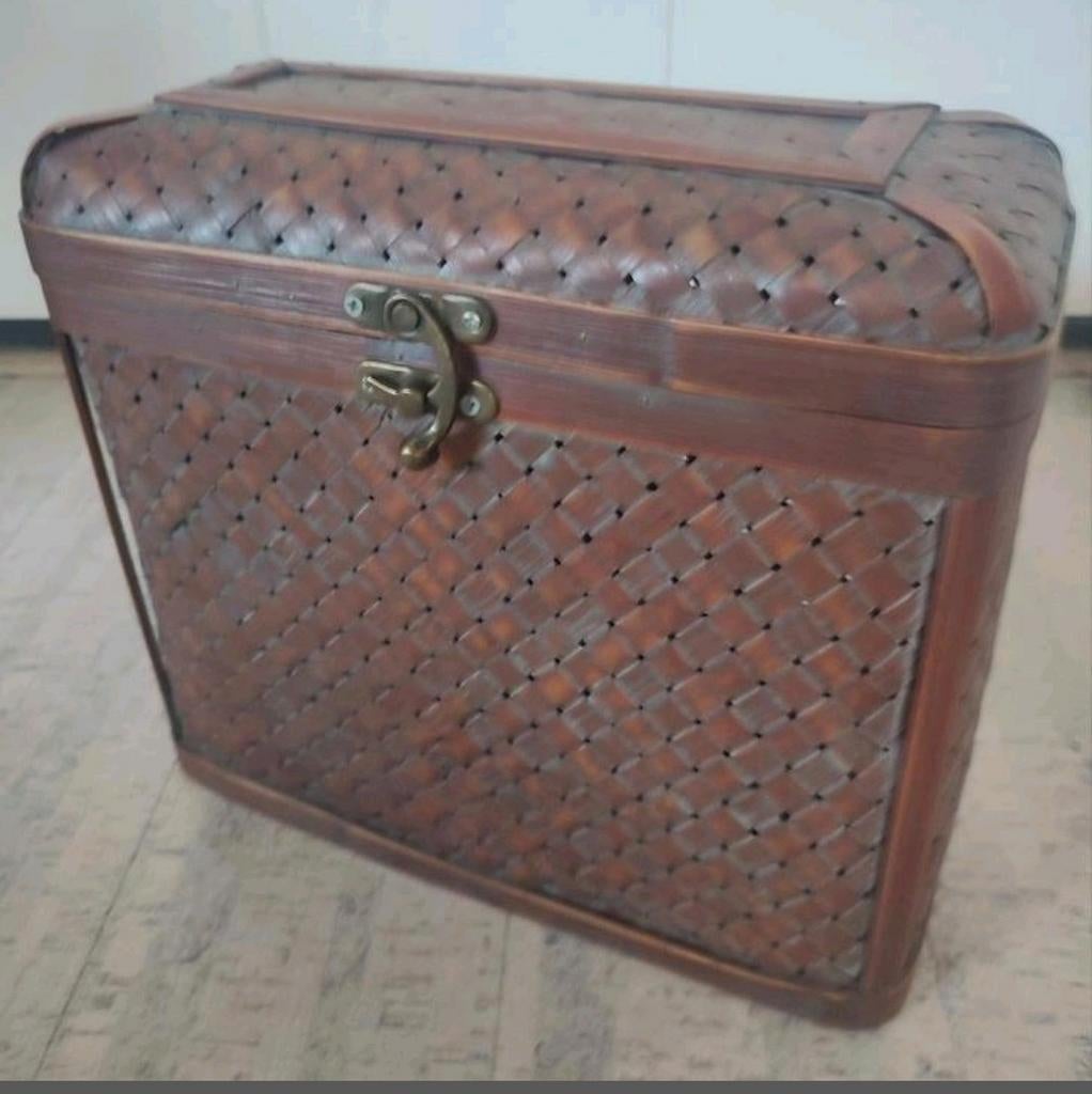Vintage antiek brocante rieten kistje 30 x 12 x 25 cm, Ophalen of Verzenden