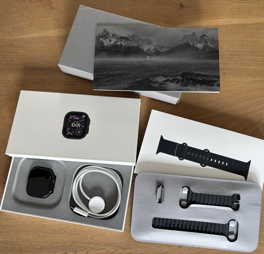 Apple Watch Ultra 3 49mm Titanium GPS + Cellular ocean band, Zwart, IOS, Ophalen of Verzenden, Zo goed als nieuw