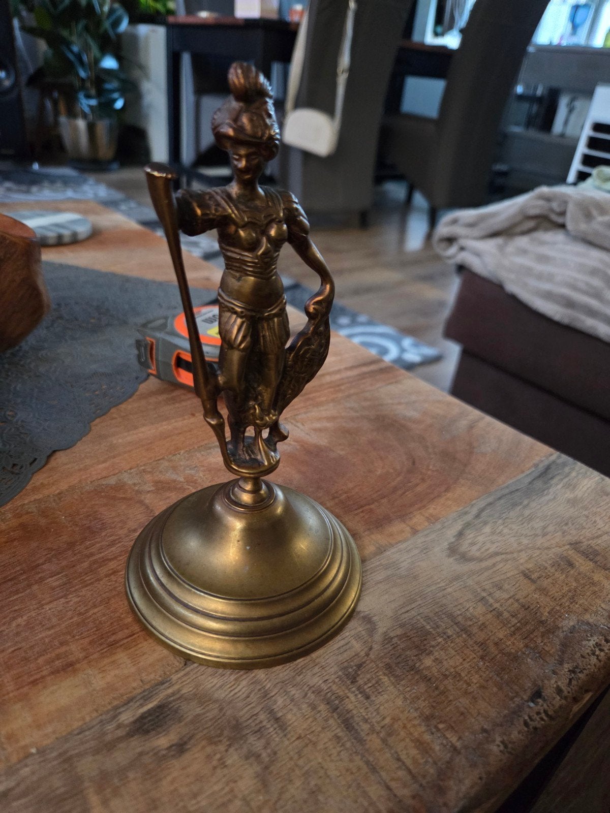 Vintage Messing Beeld - Athena Minerva Godin - 18cm - Speer, Ophalen of Verzenden, Koper of Brons