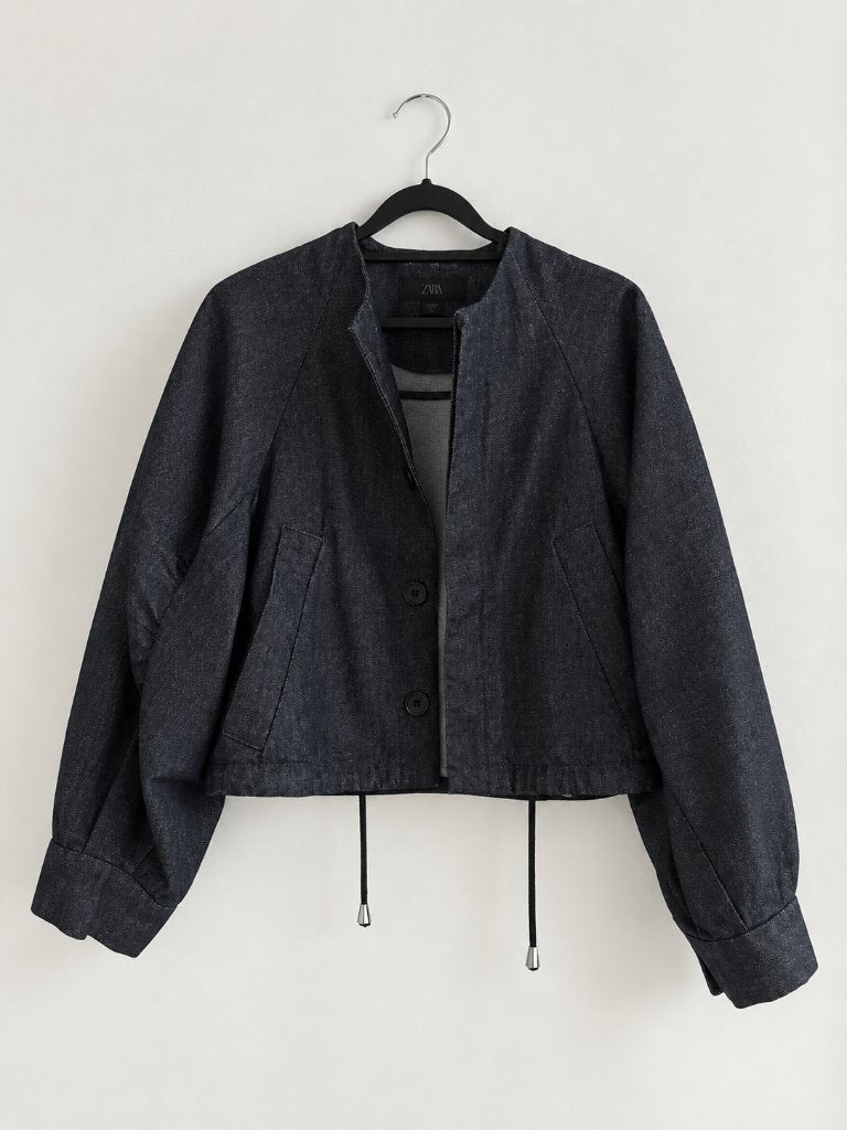 Zara denim bomberjas met pofmouwen - Maat XS, Blauw, Zara, Nieuw, Ophalen of Verzenden