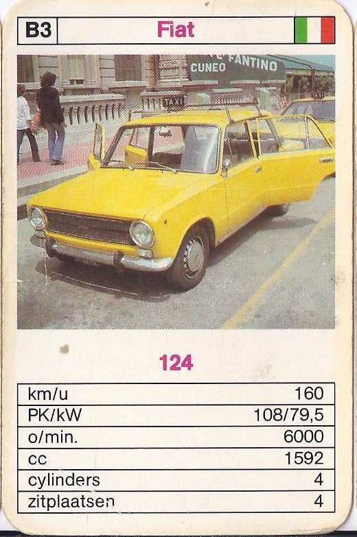 Kw2346 autokaartje B3 internationale taxi -- fiat 124, Ophalen of Verzenden, Zo goed als nieuw, Auto's