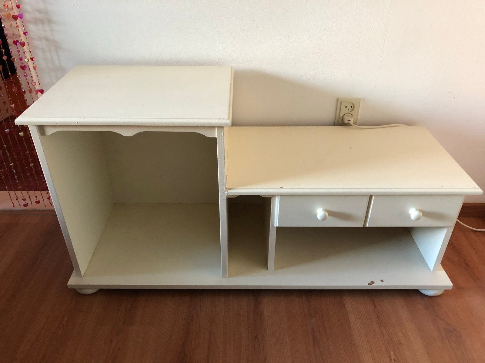 Houten kastje met lade en open vakken - Crème wit, Ophalen, Gebruikt