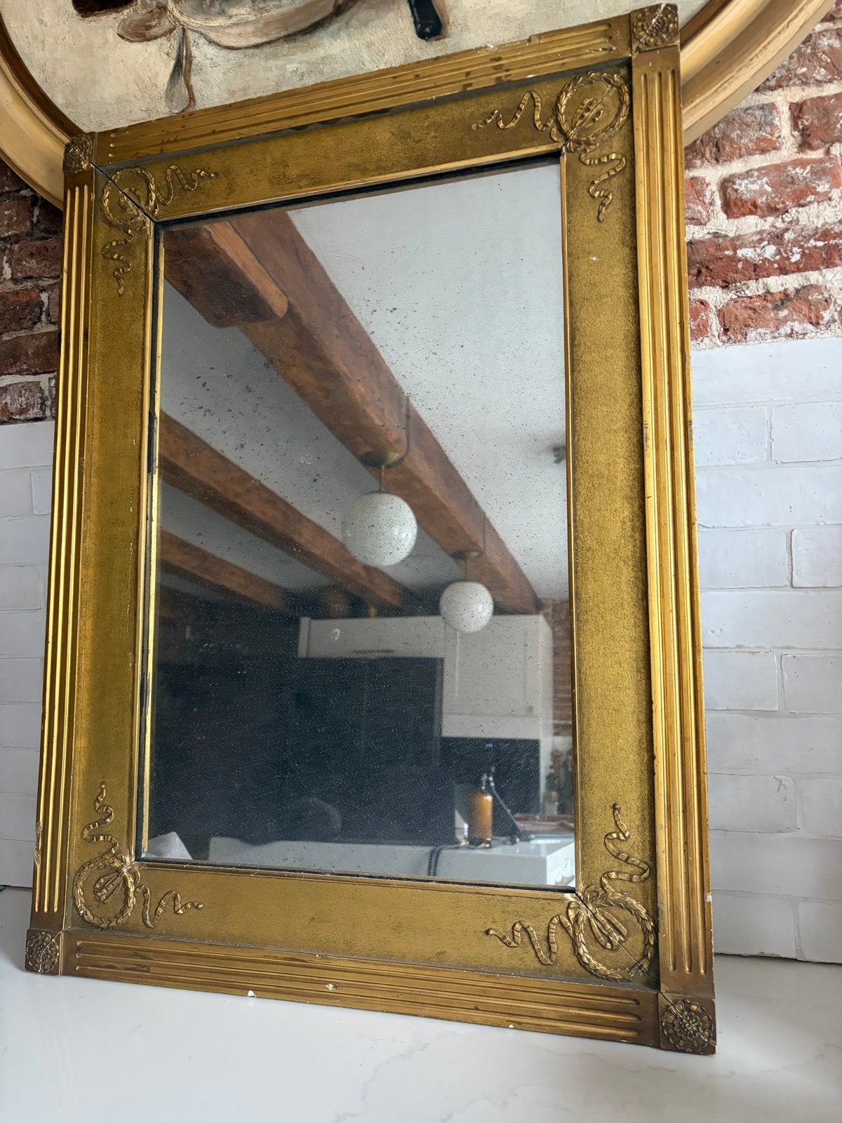 Antieke Gouden Spiegel met Verweerd Kwikglas, Ophalen, Rechthoekig, 50 tot 100 cm, Minder dan 100 cm