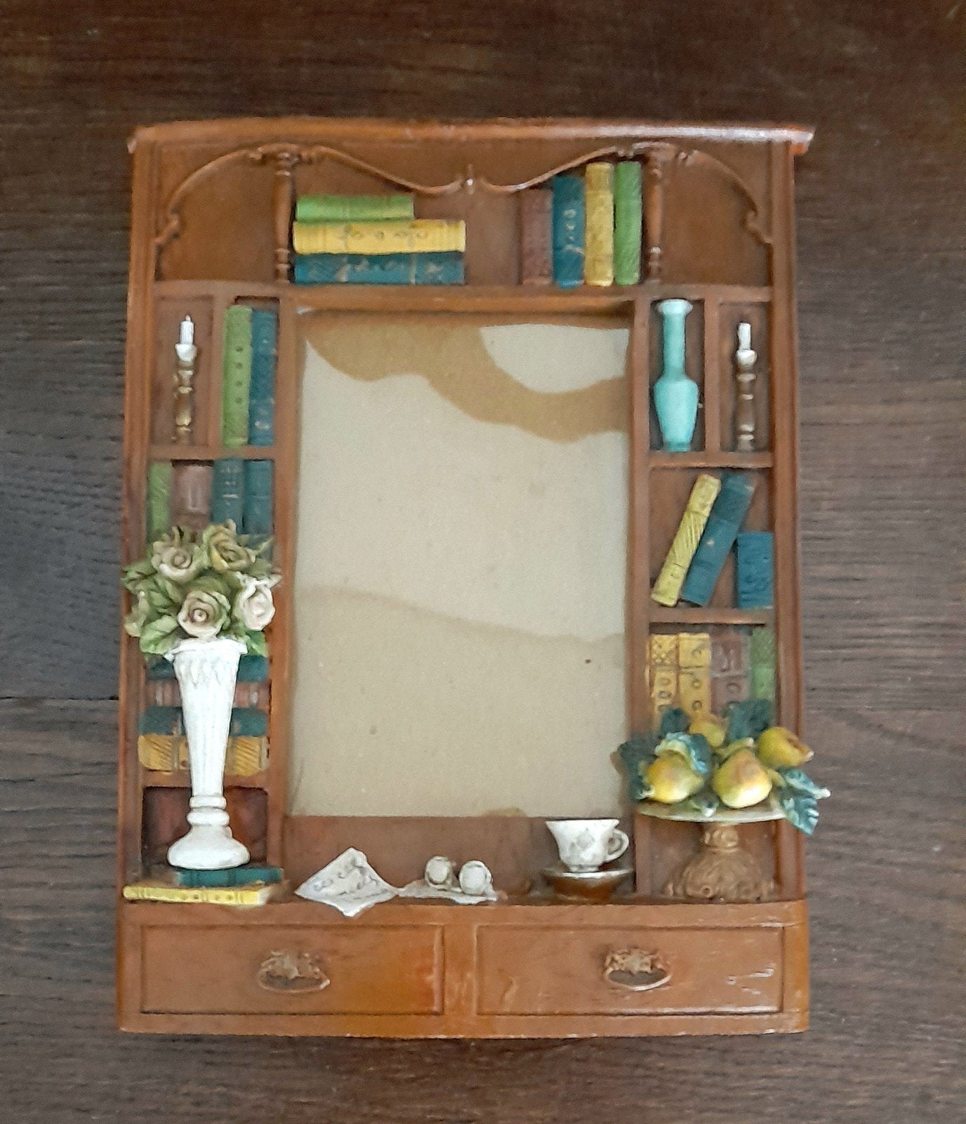 Retro bijzondere fotolijst met in 3D antieke studeerkamer, Antiek en Kunst, Ophalen of Verzenden