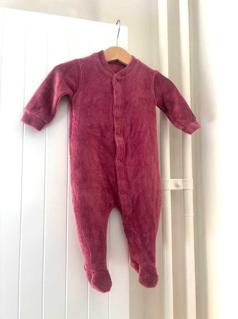 Roze rib velours baby boxpakje met voetjes – maat 56, Ophalen of Verzenden, Zo goed als nieuw, Meisje, Pakje