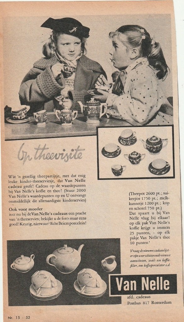 Retro reclame 1960 Van Nelle servies kopjes theepot, Verzamelen, Retro, Verzenden, Overige typen