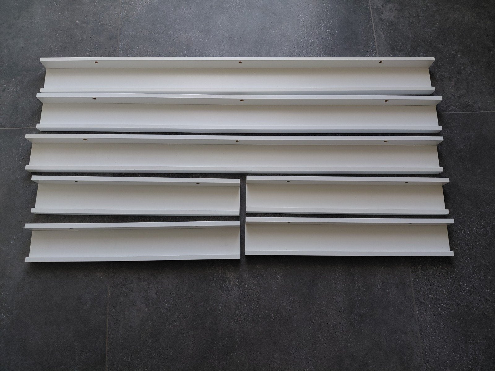 IKEA RIBBA Fotolijstplank 7 stuks - Wit (3x 115cm, 4x 55cm), Ophalen, Gebruikt