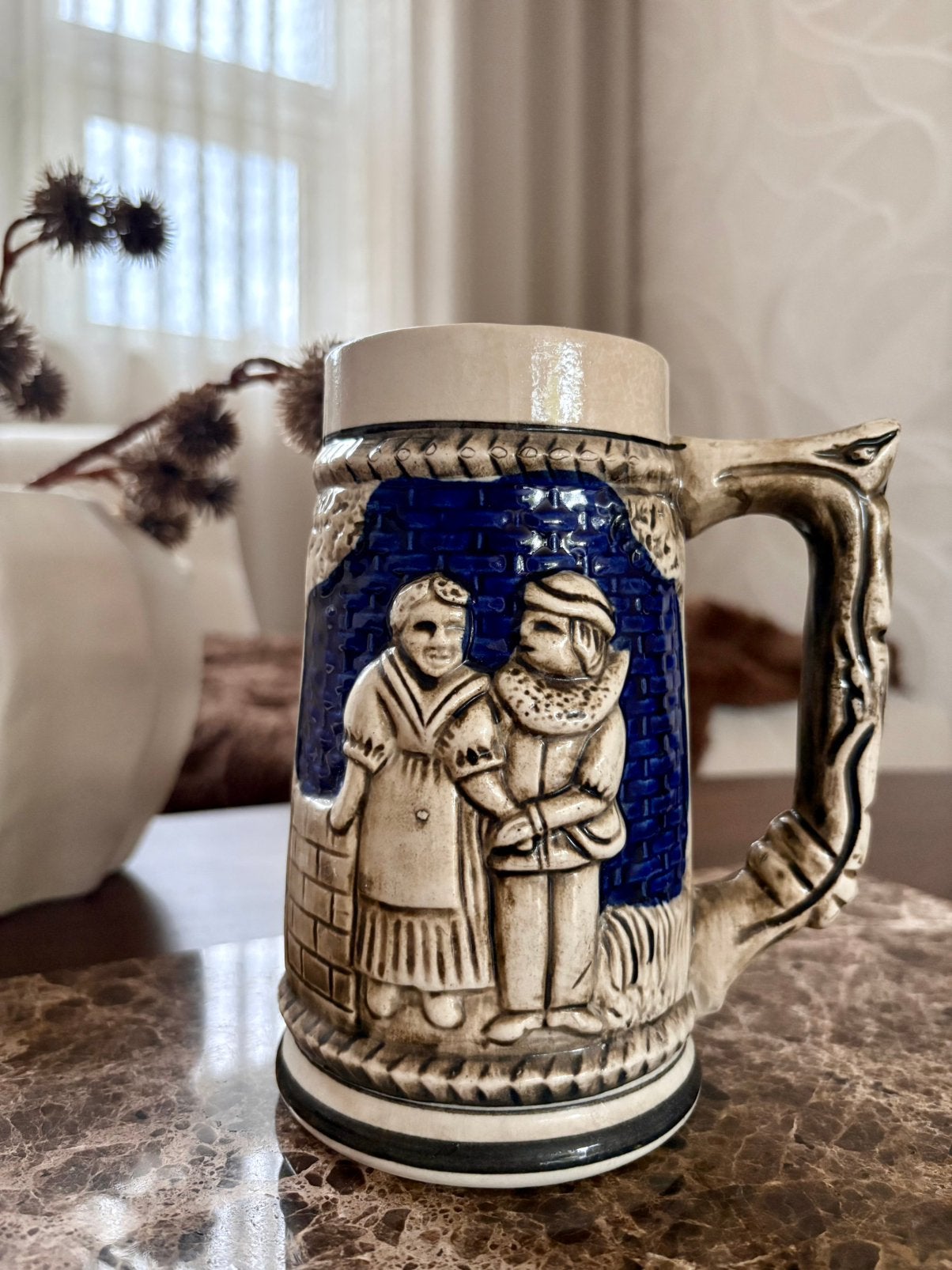 Vintage Delfts blauwe bierpul – Holland – prachtig reliëf, Ophalen of Verzenden