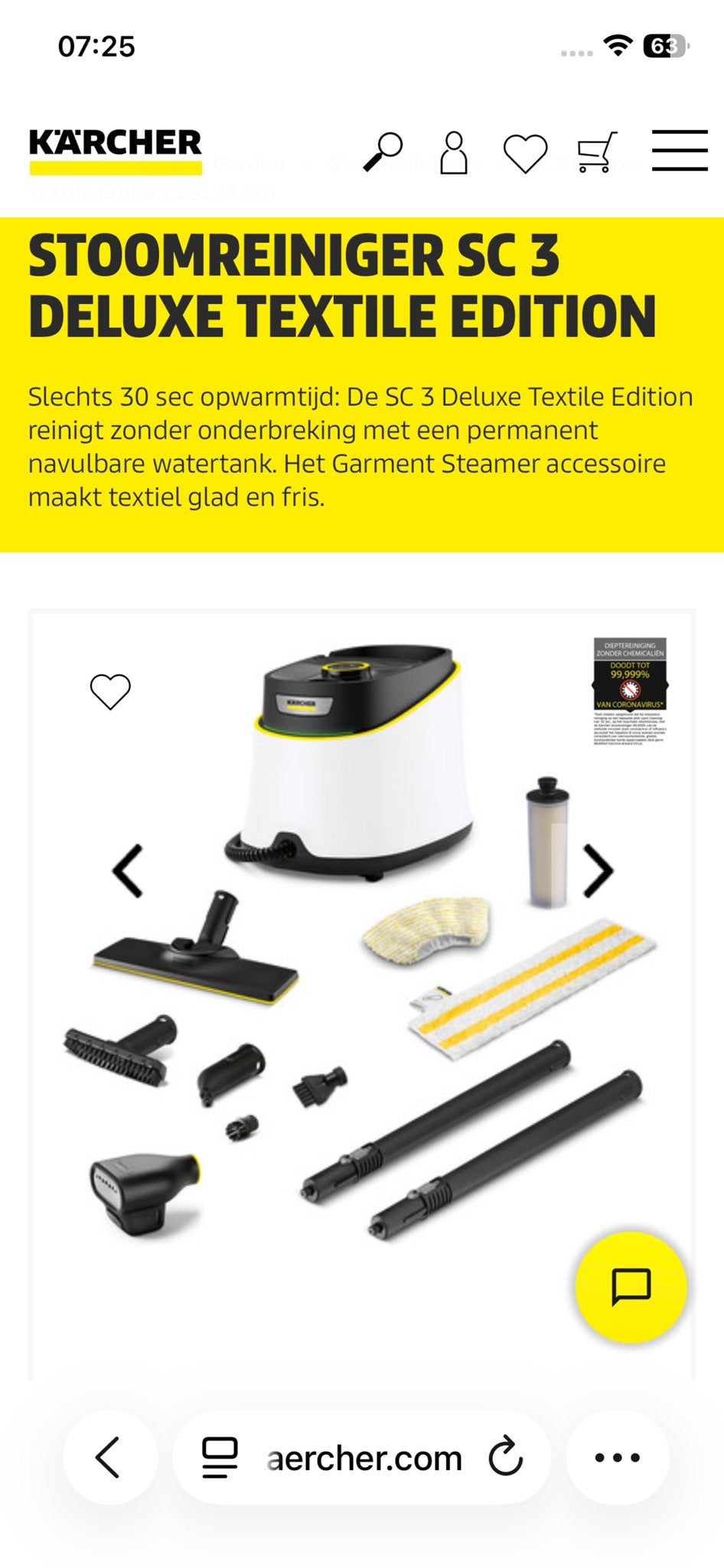 Karcher Stoomreiniger SC 3 Deluxe Textile Edition, Witgoed en Apparatuur, Stoomapparaten, Ophalen, Zo goed als nieuw, Stoomreiniger