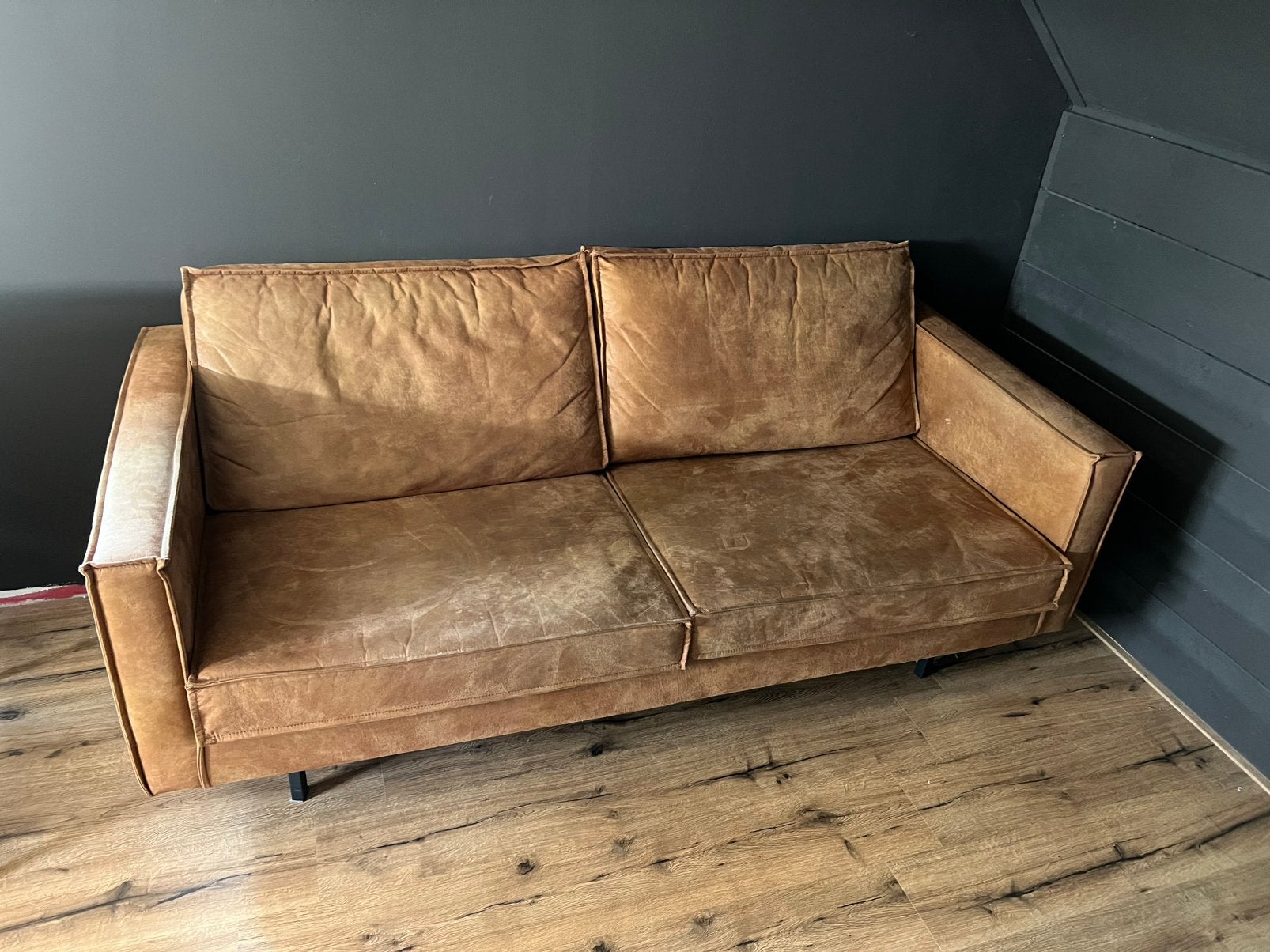 Bankstel Cognac kleur, Huis en Inrichting, Banken | Bankstellen, Ophalen, Gebruikt, Tweepersoons, 75 tot 100 cm