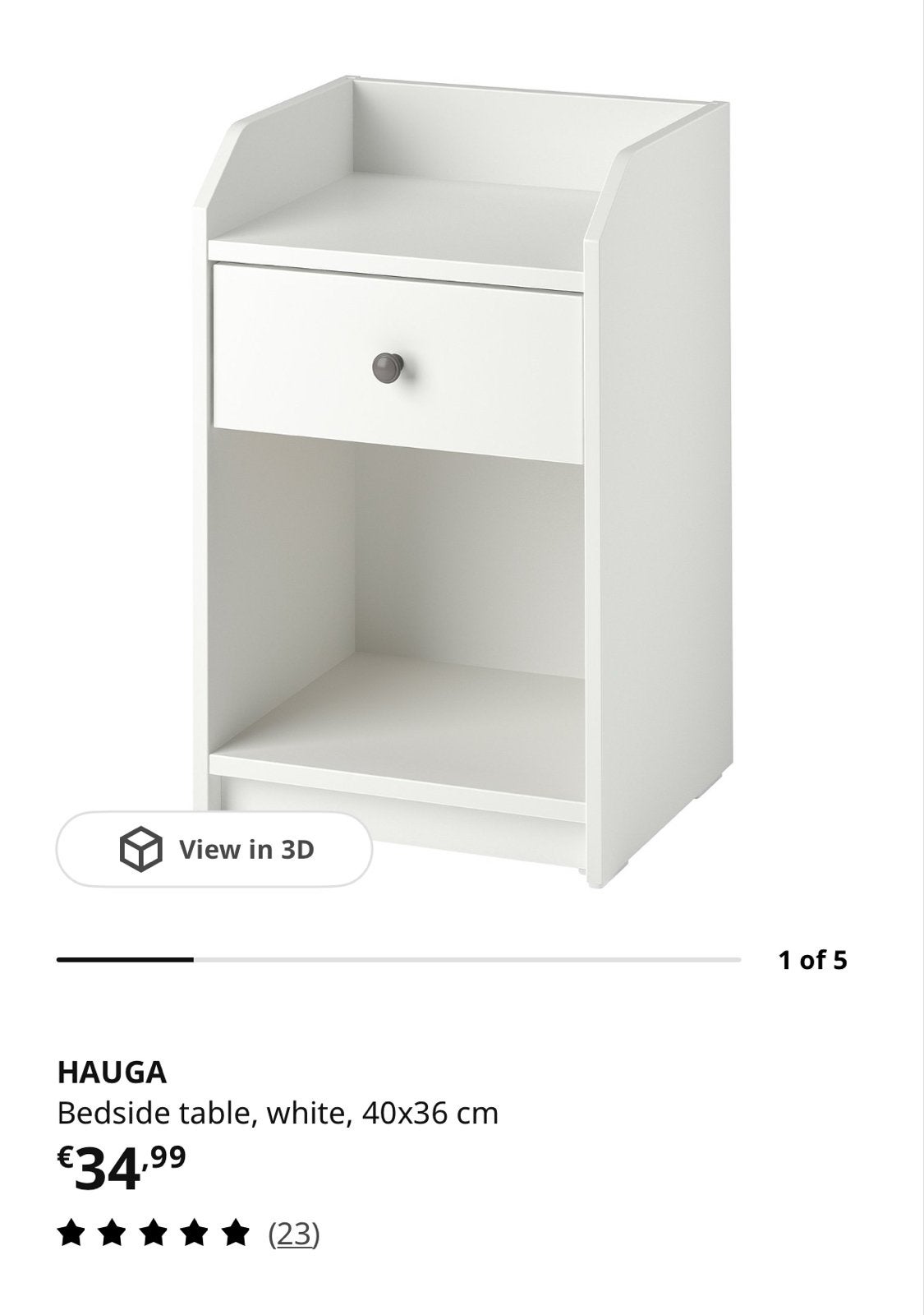 HAUGA Nachtkastje wit, 40x36 cm, Minder dan 55 cm, Nieuw, Rechthoekig, Hout