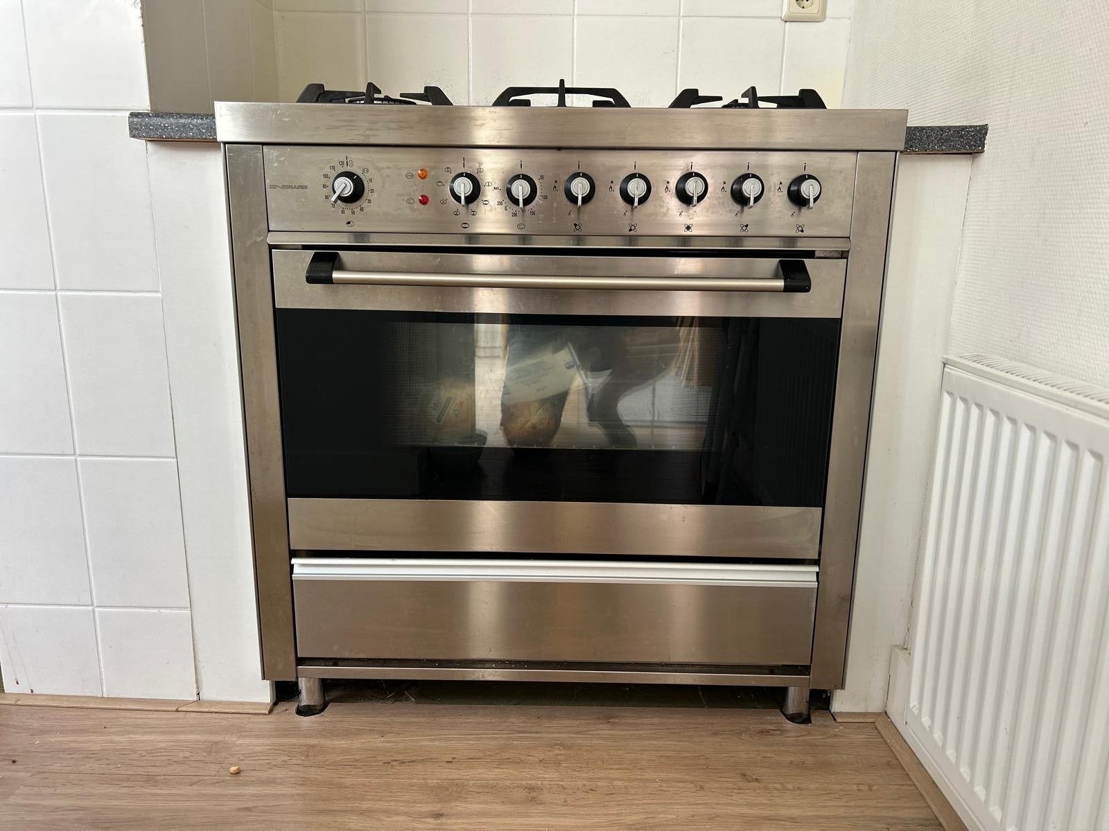 Boretti look-a-like Vrijstaand gasfornuis met oven - RVS, Ophalen, Gebruikt, 60 cm of meer, Grill