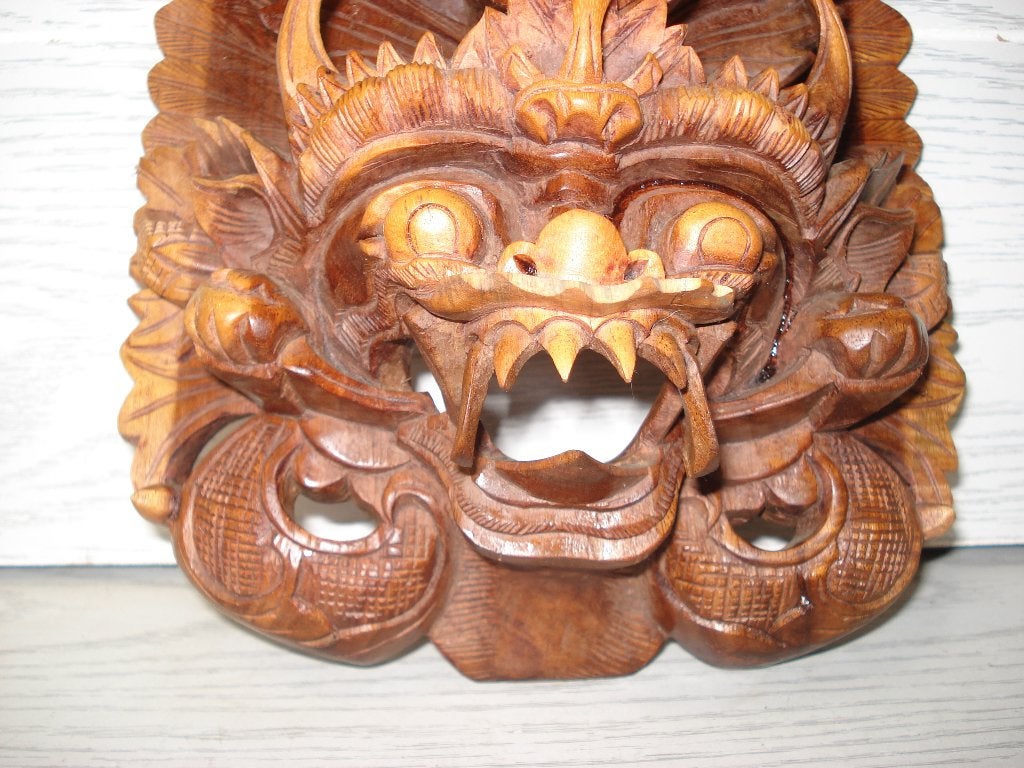 Hard hout wand snijwerk  Barong   25 cm Hoog, Overige onderwerpen, Houtsnijwerk, Ophalen of Verzenden, Handgemaakt