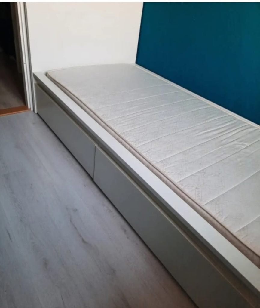 Wit Malm bed ikea incl 2 rijdbare lade, Ophalen, Gebruikt, 90 cm, Eenpersoons