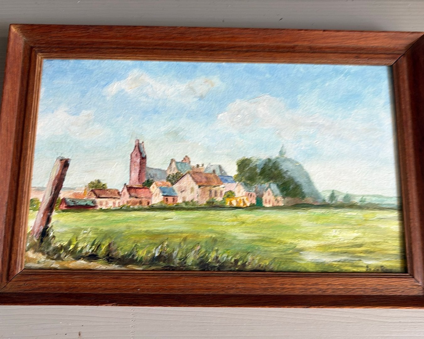 LANDSSCHAPSSCHILDERIJ MET DORPSGEZICHT, Antiek en Kunst, Ophalen of Verzenden