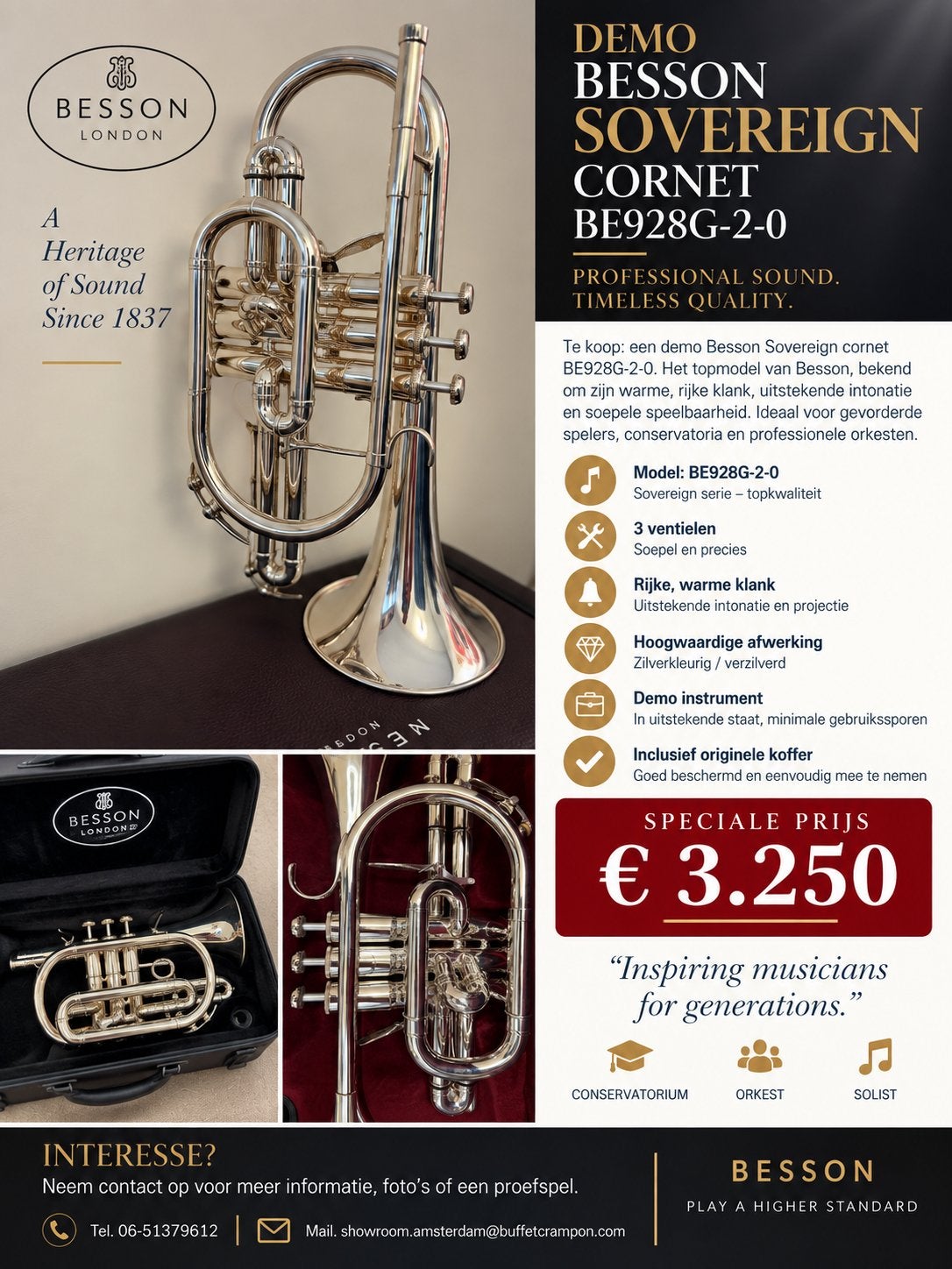 Demo Besson Sovereign Cornet, Ophalen of Verzenden, Zo goed als nieuw, Overige typen