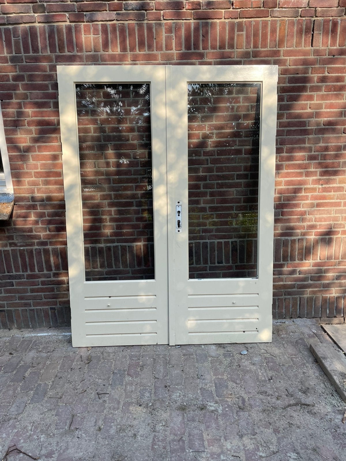 Hard houten tuindeuren 211,5 x 160 cm HR glas, Ophalen, 200 tot 215 cm, Glas, Buitendeur