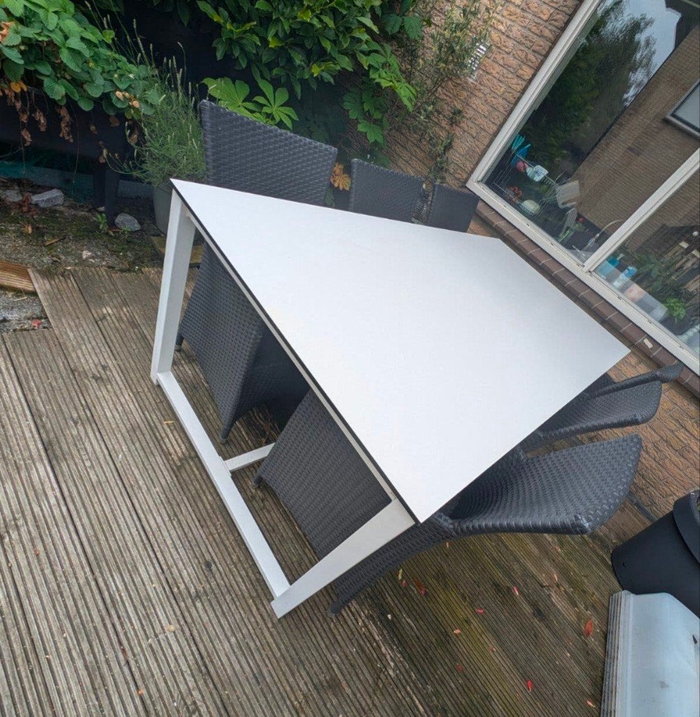 Mooie witte aluminium tuintafel, Ophalen, Zo goed als nieuw, Rechthoekig, Aluminium
