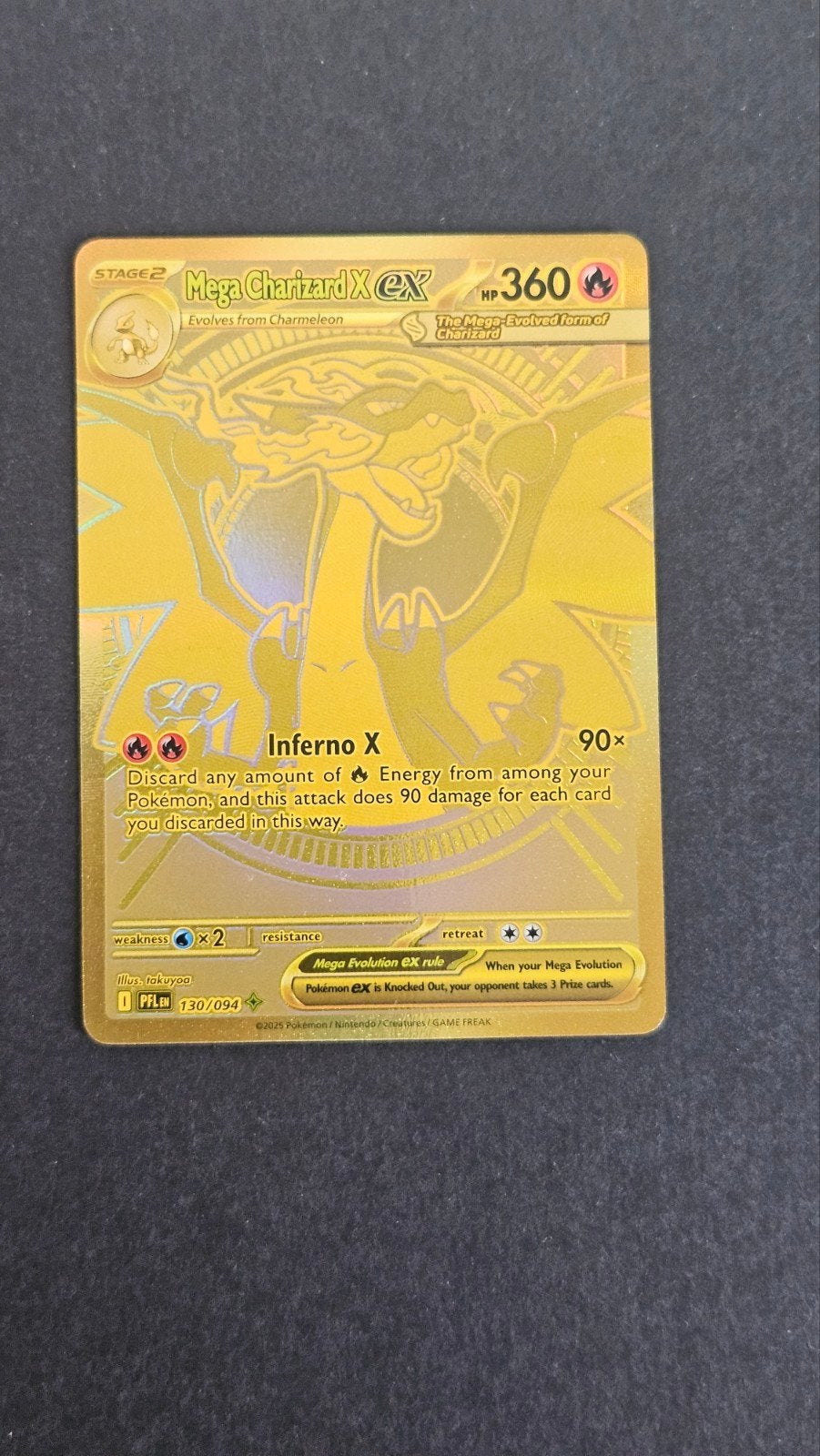 (PFL) Mega Charizard X EX 130/094 Gouden kaart, Ophalen of Verzenden, Zo goed als nieuw, Losse kaart, Foil