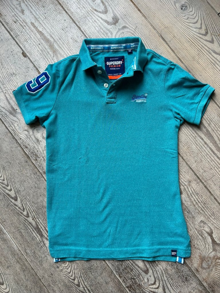 Superdry polo, maat S, Premium poloshirt, weinig gedragen, Ophalen of Verzenden, Zo goed als nieuw, Groen, Maat 46 (S) of kleiner