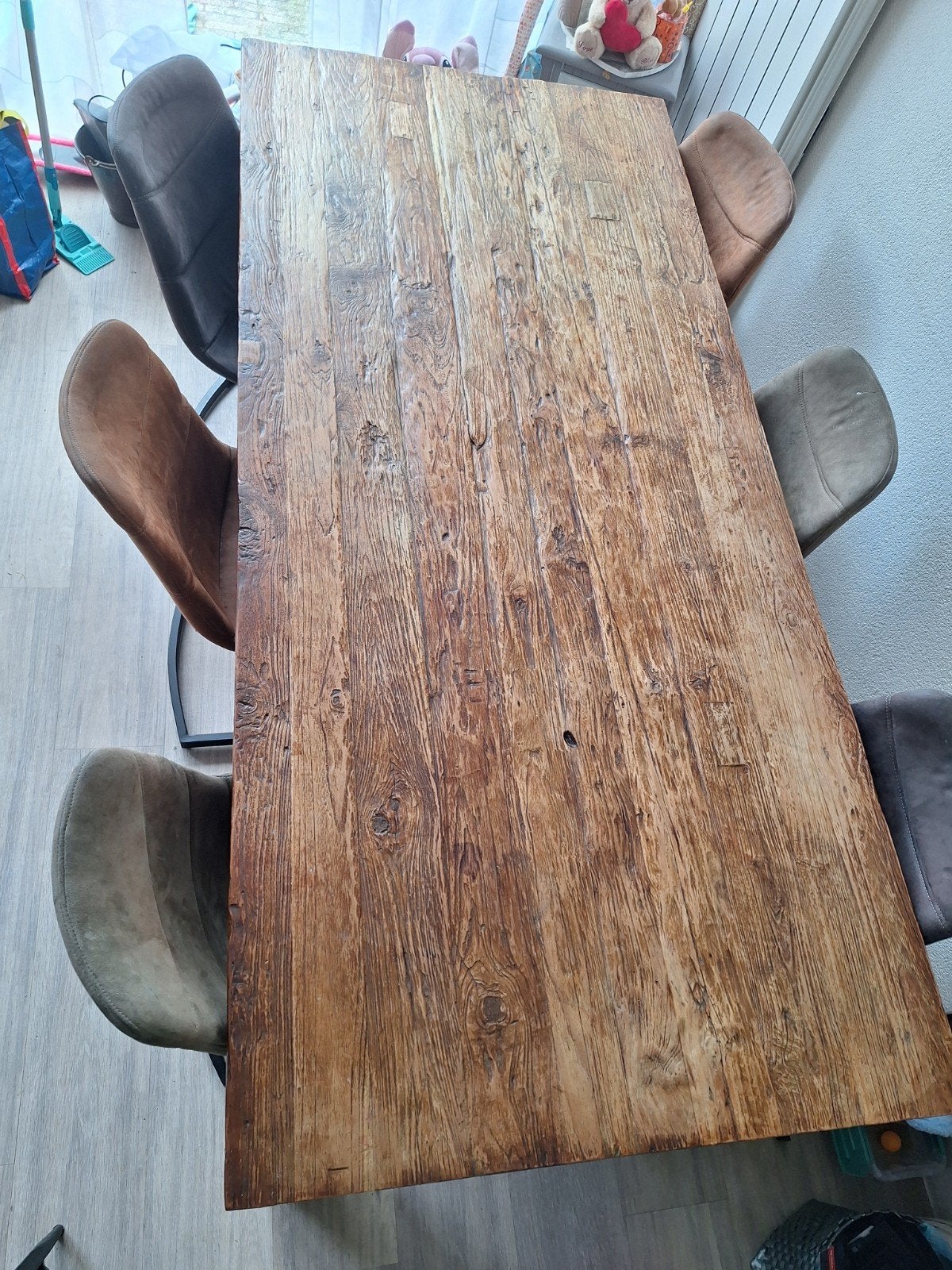 Mooie grenen tafel met stoelen voor ons te groot, Ophalen, Gebruikt, 200 cm of meer, 50 tot 100 cm