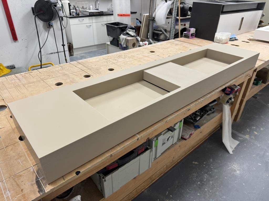 Hi-Macs solid surface dubbele wastafel 2.00 mtr, Ophalen, 150 tot 200 cm, Nieuw, Minder dan 100 cm