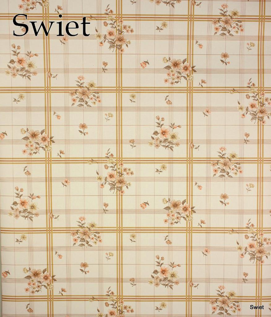 5053 bloemenbehang vinyl ruit beige zalmtint jaren 80 swiet, Ophalen of Verzenden, Minder dan 10 m², Beige