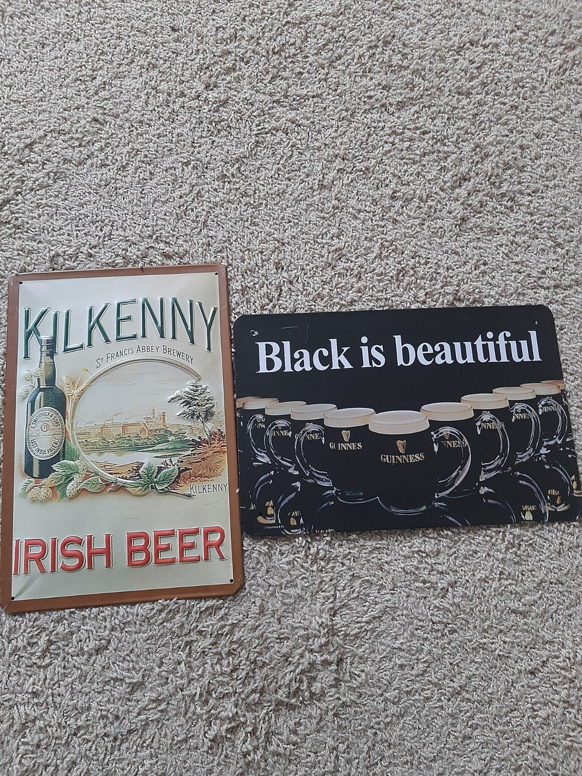 Kilkenny & Guinness metalen reclameborden, Ophalen, Gebruikt, Reclamebord