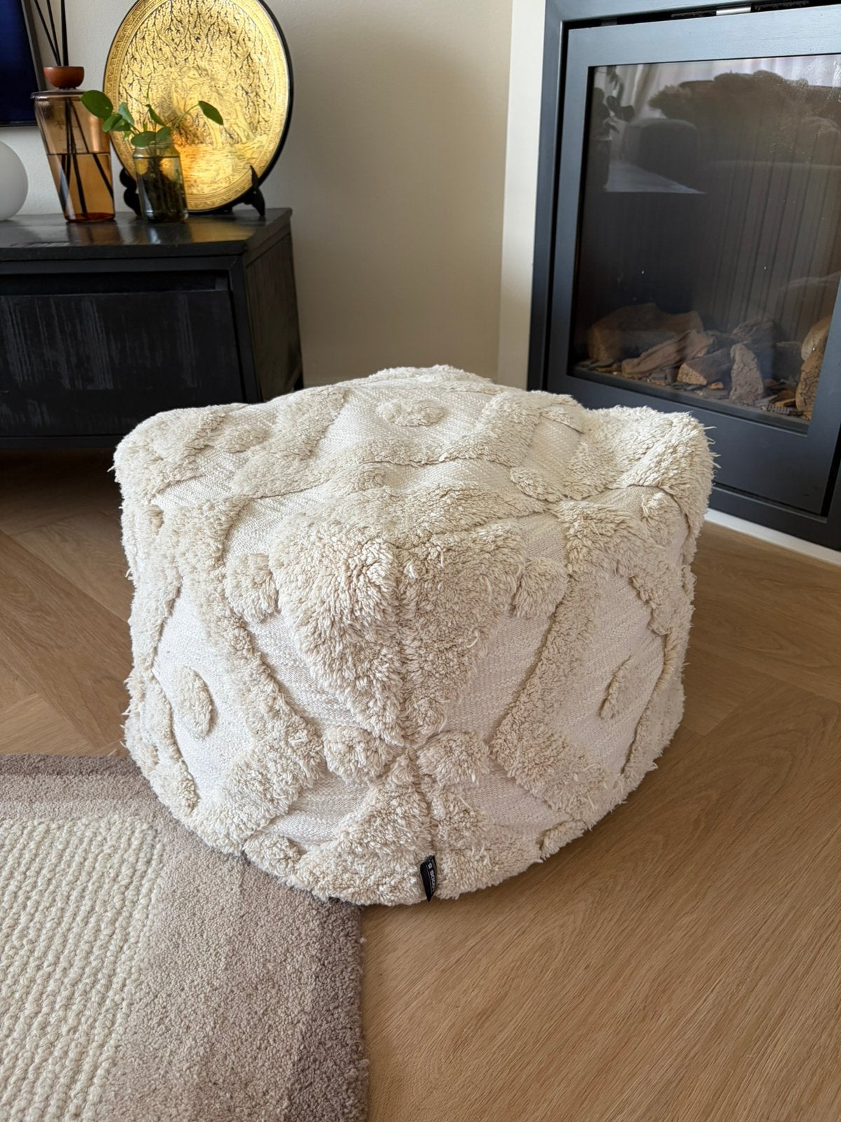 Loods 5 poef beige / off white, Ophalen, Zo goed als nieuw, Rond, Minder dan 50 cm